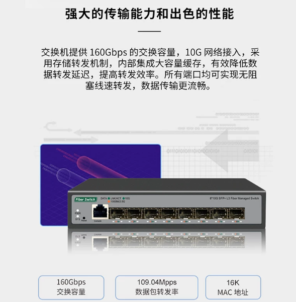 ONTi 8口全万兆以太网交换机家用服务器NAS电脑共享读取SFP+ 10G上行2.5G管理型光纤交换机支持猫棒